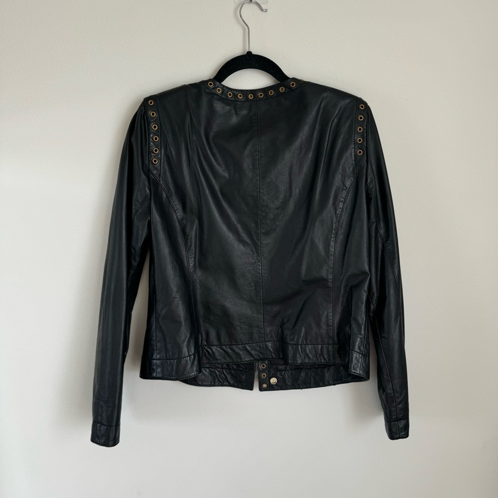 Donna Karan black genuine leather moto jacket, size M. Black label - Picture 6 of 11